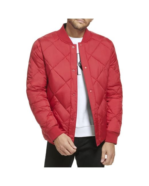 Calvin Klein Synthetic Reversible Diamond Quilted Jacket in Deep Red ...