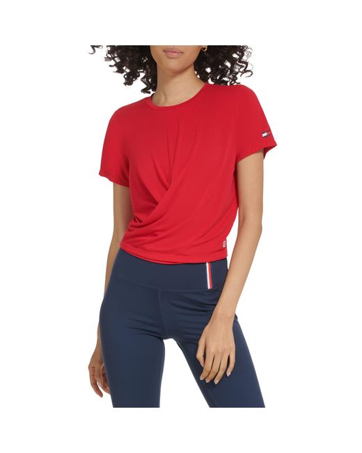 Tommy Hilfiger Red Cropped Fitness Tee Printed Reflective Logo T-shirt