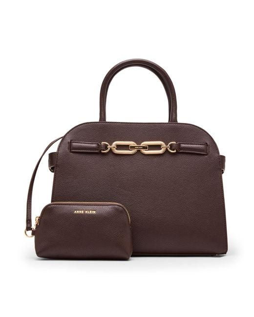 Anne Klein Brown Medium Curved Satchel With Convertible Strap