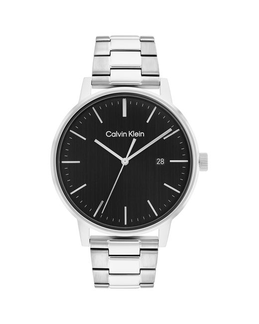 Calvin Klein Black Linked Stainless Steel Case Quartz Watch With Stainless Steel Bracelet