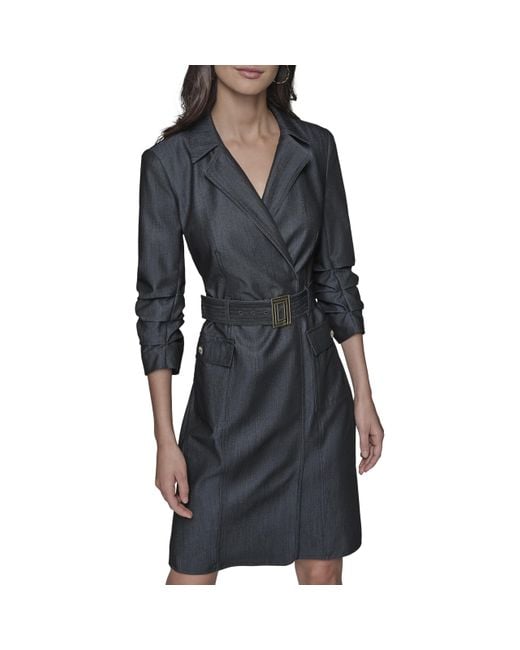 Karl Lagerfeld Black Paris Collared Belted Long Sleeve Midi Dress