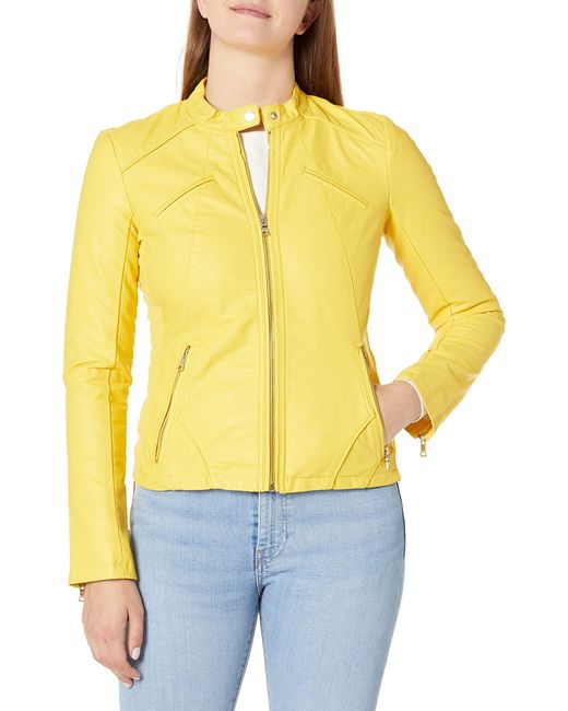 Guess Faux Leather Jacket in Yellow | Lyst