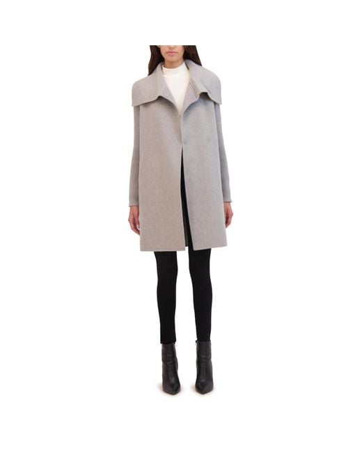Kenneth Cole Gray Oversized Collar Full Length Wool Blend Jacket