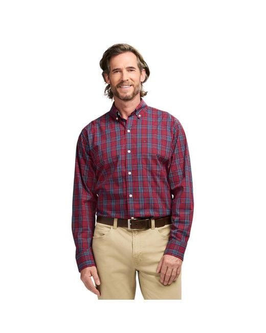 Izod Red Long Sleeve Holiday Tartan Button Down Shirt for men