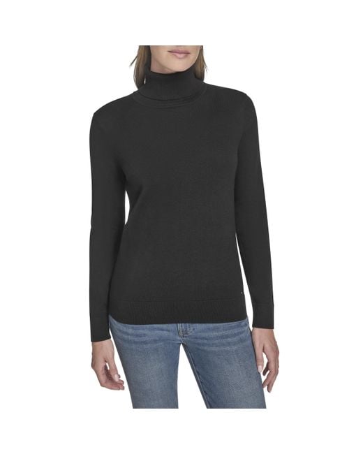 Tommy Hilfiger Black Cotton Lightweight Turtleneck Sweater