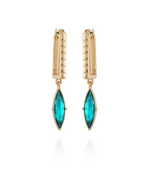 Guess White Goldtone Rectangular Bar With Marquis Shaped Stone Dangle Charm Earrings