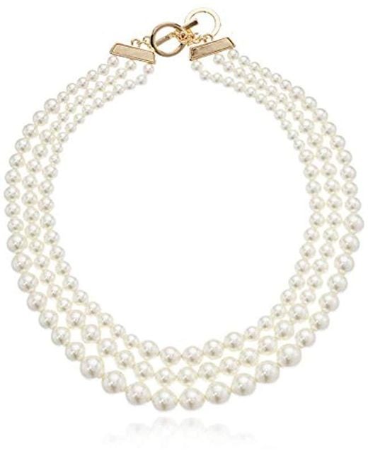 Lyst - Anne Klein Gold-tone Blanc Pearl Collar Necklace, Gold/white, 0 ...