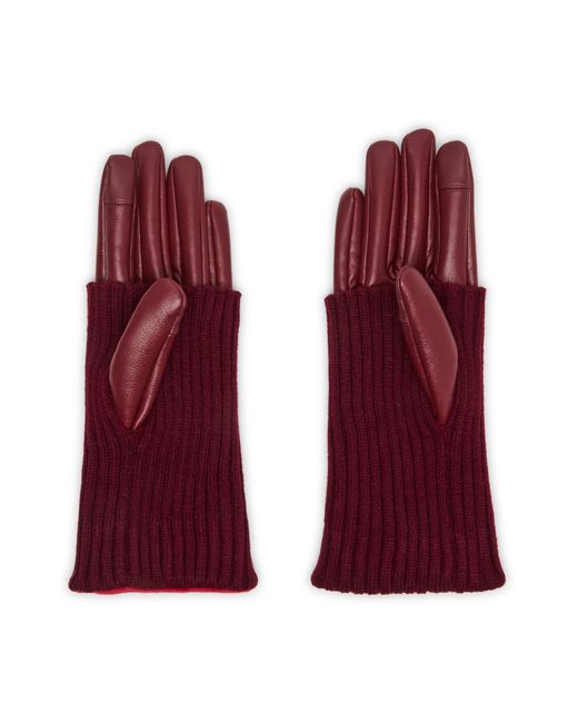 Steve Madden Purple Soft Faux Leather Gloves With Ribbed Knit Cuff- Burgundy
