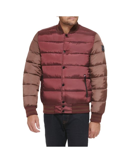 Tommy Hilfiger Quilted Varsity Puffer Bomber in Red for Men | Lyst