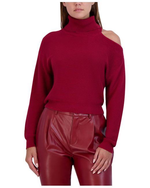 BCBGeneration Red Relaxed Long Sleeve Sweater Shoulder Cut Out Mock Neck Top