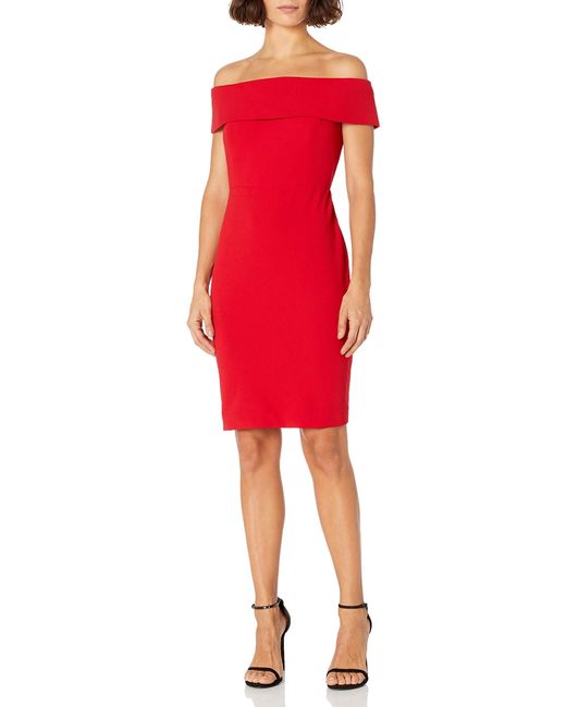 Calvin Klein Seamed Off The Shoulder Dress in Red - Save 8% - Lyst