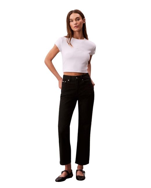 Calvin Klein White High Rise Straight Fit Jeans True Black
