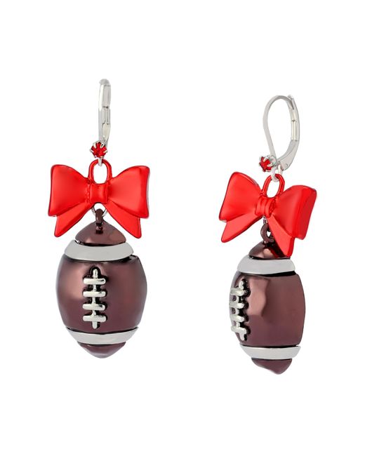 Betsey Johnson Red Kick Off Bow Football Drop Earrings