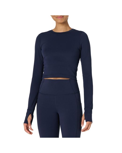 Amazon Essentials Blue Active Formflex Buttery Soft Long Sleeve Slim Fit Crop Layering Workout Top