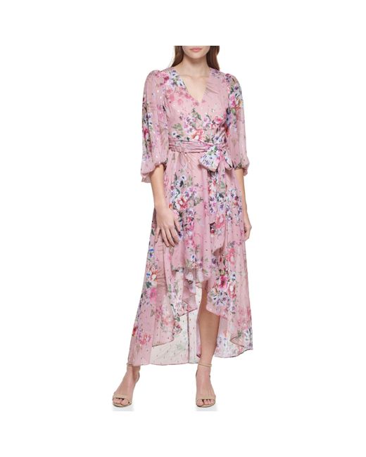 Eliza J Purple 3/4 Balloon Sleeve V-neck Hi-lo Maxi Dress