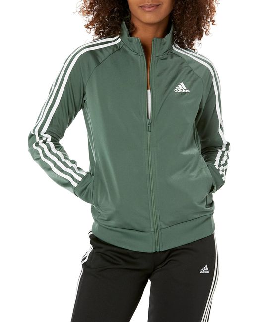 adidas Essentials Warm-up Slim 3-stripes Track Jacket in Green | Lyst