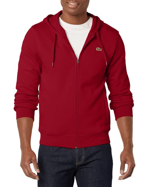 Lacoste Sport Fleece Full Zip Hoodie Sweatshirt in Bordeaux/Bordeaux (Red) for Men Lyst