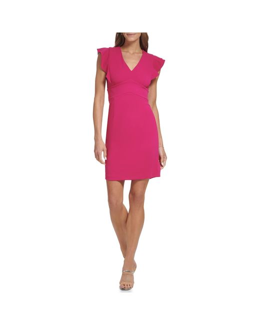 DKNY V-neck Ruffle Sleeve Dress,pink Glass,16