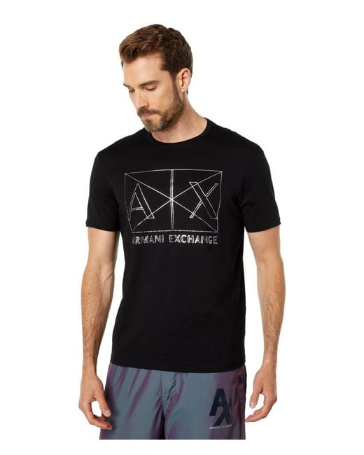Emporio Armani Black A | X Armani Exchange Lines Logo Slim Fit T-shirt for men