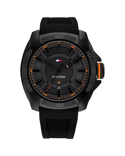 Tommy Hilfiger Black 3h Quartz Watch - Durable Silicone Wristwatch For - Water Resistant Up To 5 Atm/50 Meters - Premium Fashion Timepiece - Bold for men