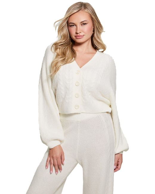 Guess White Long Sleeve Cable Rylie Cardigan