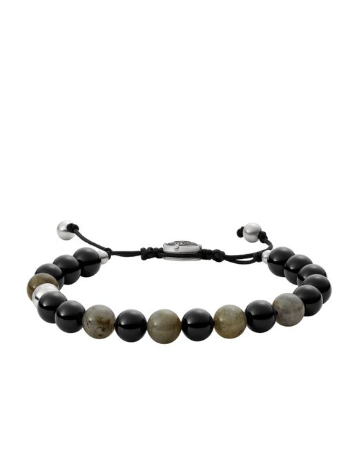DIESEL Brown Black Agate And Labradorite Beaded Slider Bracelet for men