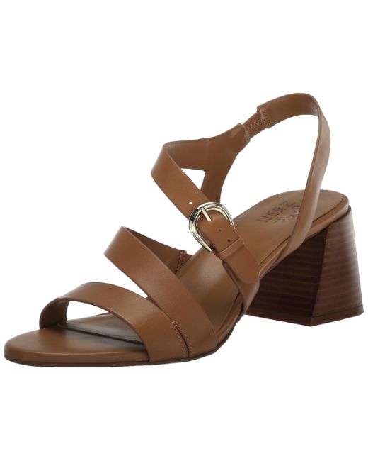 Naturalizer S Veva Strappy Chunky Heel Sandals Saddle Tan Brown Leather 7 W