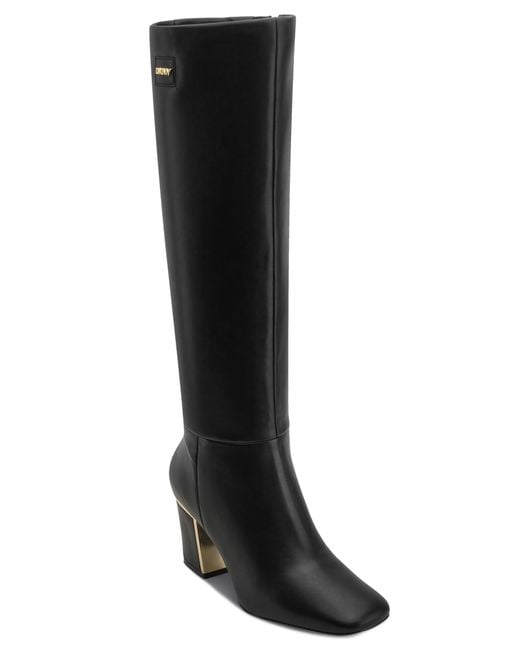 DKNY Women's Black Casonn Tall Knee High Boot With Block Heel Fashion