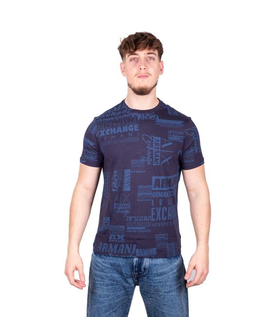 Emporio Armani Blue A | X Armani Exchange Regular Fit Cotton All Over Logo Printed Tee for men