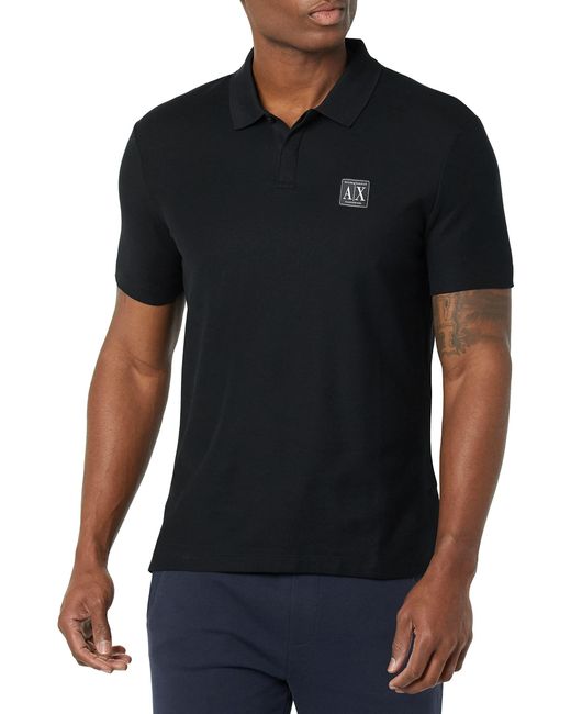 Emporio Armani Black A|x Armani Exchange Mens Organic Pima From A To X Patch Logo Polo Shirt for men