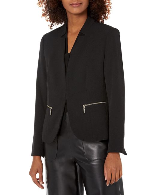 Kasper Cut Out Collar Kissing Jacket W Zip Pkts in Black | Lyst