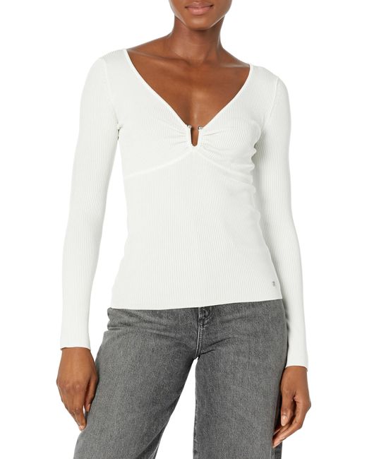 Guess White Nicole Long Sleeve Sweater