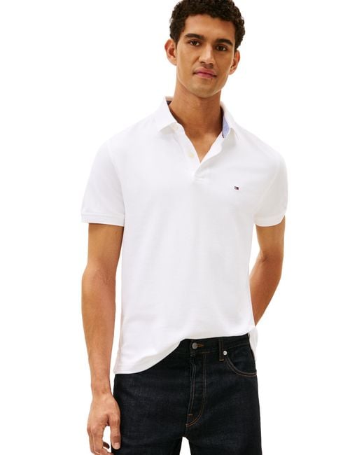 Tommy Hilfiger Men's White Short Sleeve Polo Shirt In Custom Fit