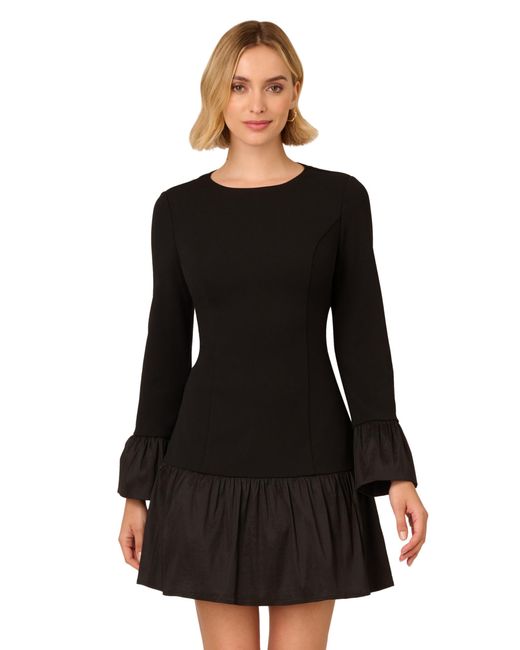 Adrianna Papell Women's Black Crepe And Taffeta Midi Dress