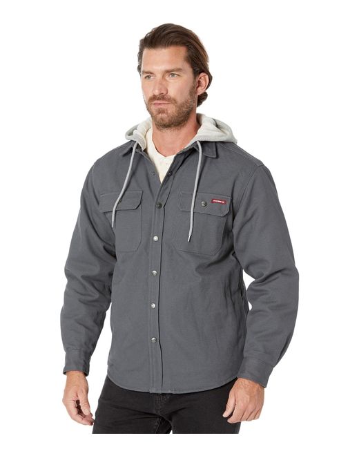 Wolverine Gray Overman Fleece Lined Cotton Duck Canvas Hooded Shirt Jacket for men