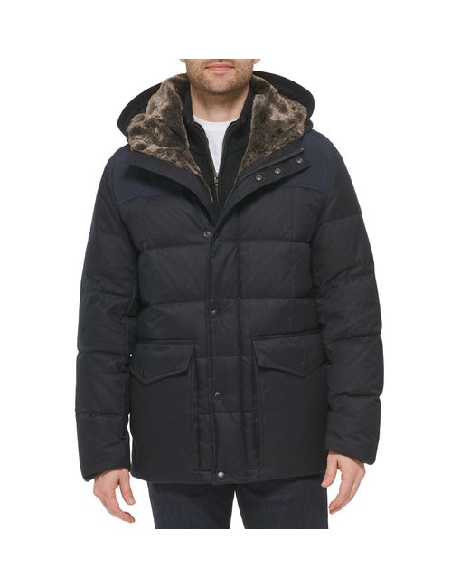Cole Haan Black Quilted Flannel Packable Down Parka for men