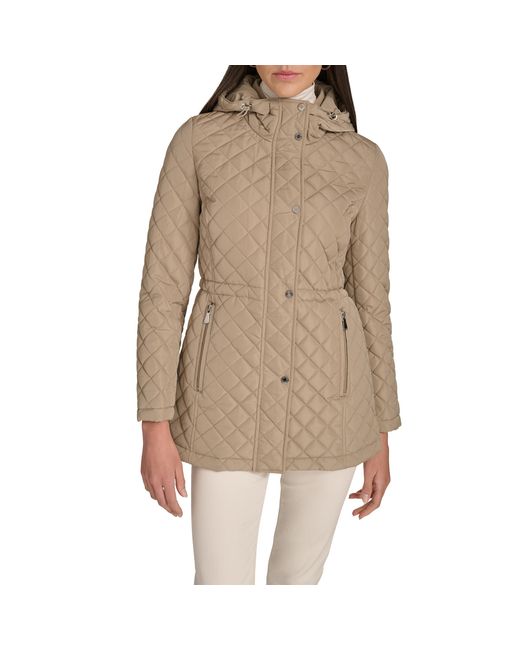 Calvin Klein Natural Hooded Quilted Jacket – Classic Diamond Stitch Long Coat With