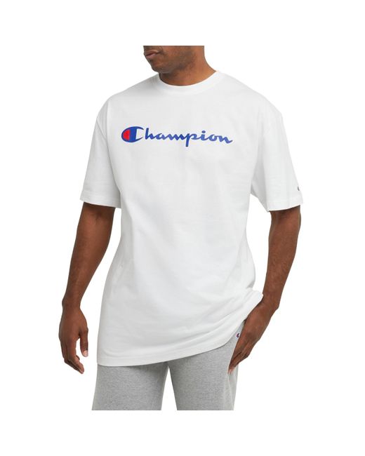 Champion , Cotton Midweight Crewneck Tee, T-shirt For , Reg. Or Big, White Script, 3x-large Tall for men
