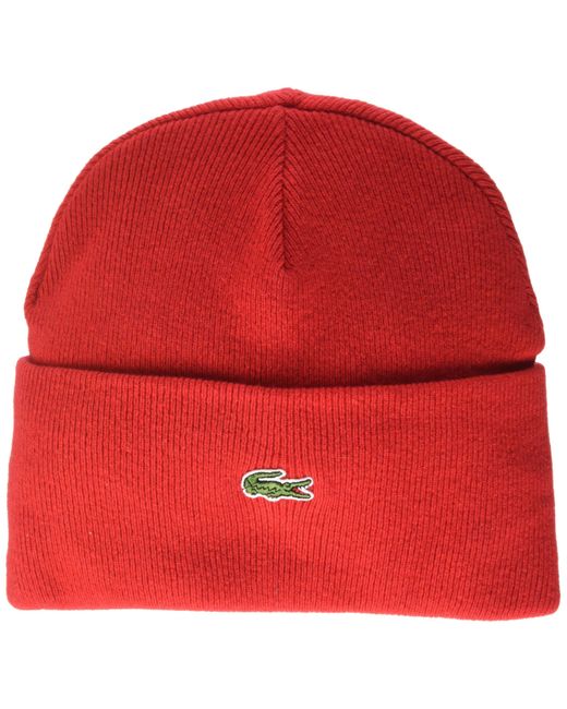 Lacoste Red Cuffed Croc Beanie Hat for men