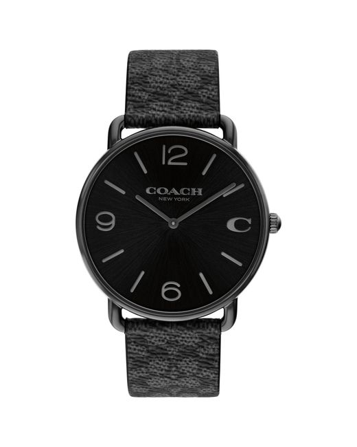 COACH Black 2h Quartz Watch With Signature C Canvas Strap - Water Resistant 3 Atm/30 Meters - Classic Minimalist Design For Everyday Wear for men