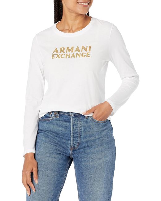Emporio Armani Blue A | X Armani Exchange Slim Fit Cotton Jersey Metallic Logo Long Sleeved Tee