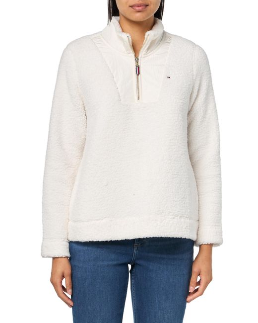 Tommy Hilfiger White S 1/4 Zip Sherpa Jacket