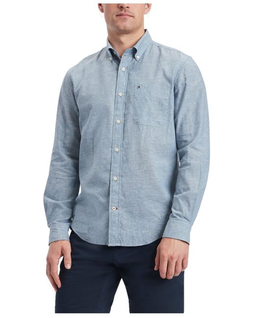 Tommy Hilfiger Blue Long Sleeve Linen Blend Shirt for men