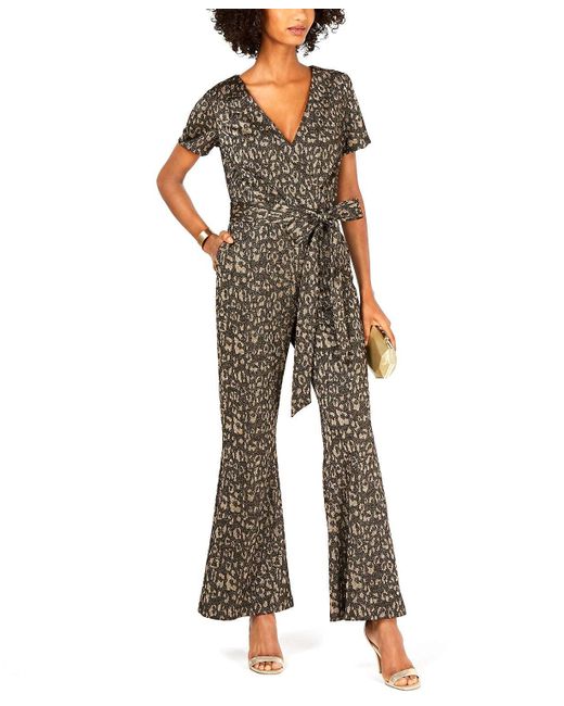 Ivanka Trump Black Wrap Cheetah Print Jumpsuit