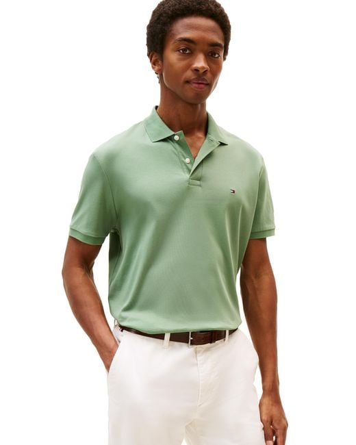 Tommy Hilfiger Green Short Sleeve Casual Polo Shirts In Regular Fit With Liquid Cotton for men