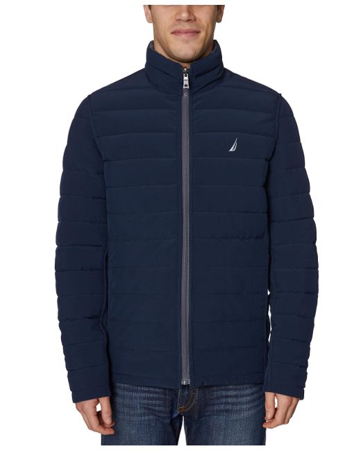 Nautica Blue Stretch Reversible Midweight Puffer Jacket for men