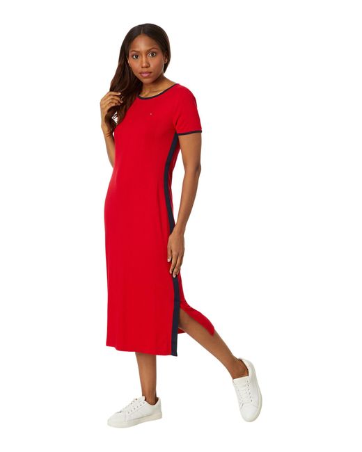 Short Sleeve Soft Everyday Sport Dress Robe decontractee Tommy Hilfiger en coloris Rouge Lyst