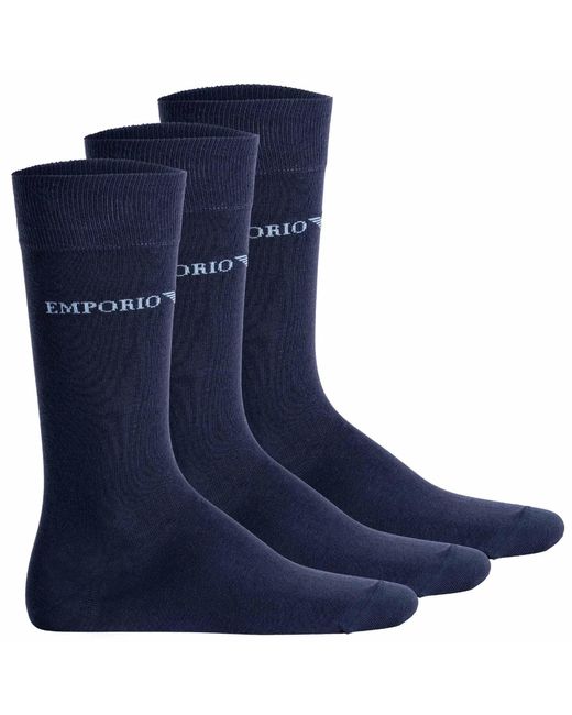 Emporio Armani Blue , 3-pack Short Socks, Marine/marine/marine, One Size for men