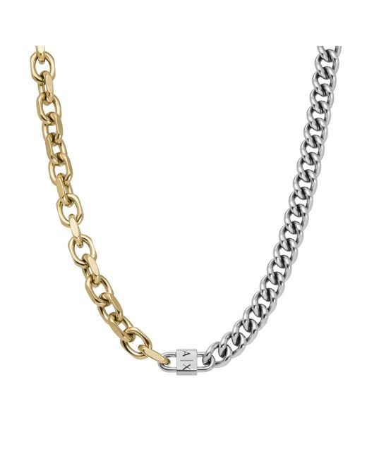 Emporio Armani Metallic A|x Armani Exchange Two-tone Stainless Steel Chain Necklace