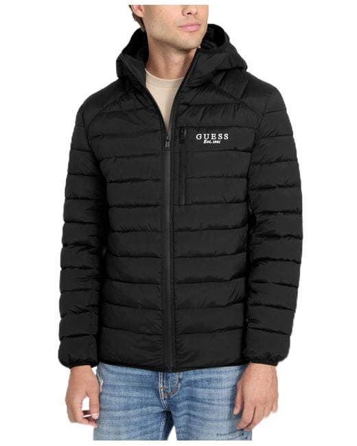 Guess Black Gosta Hooded Quilted Packable Jacket for men